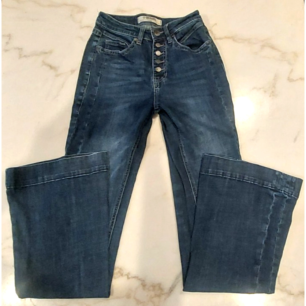 Rock & Roll Women Jeans 24x32 Blue Jean Button Up Bell Bottom Flare Cowgirl